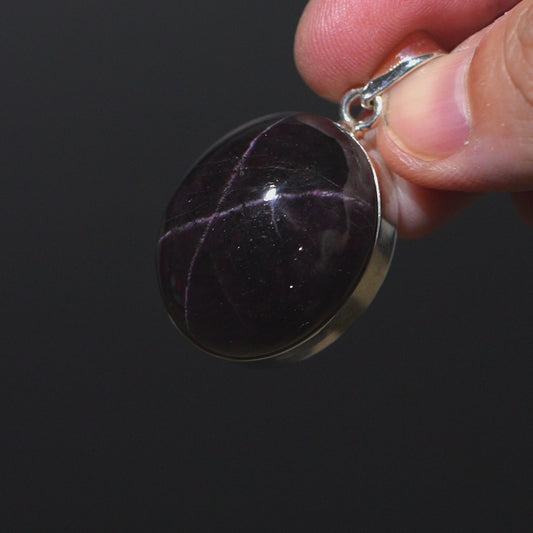 Star Garnet Pendant 1 3/4" (.925 Sterling Silver)