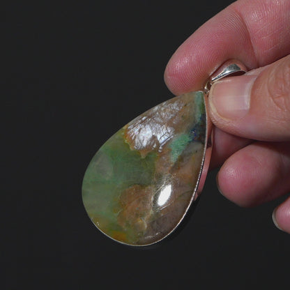 Moonstone in Chrysoprase Pendant 2 1/4" (.925 Sterling Silver)