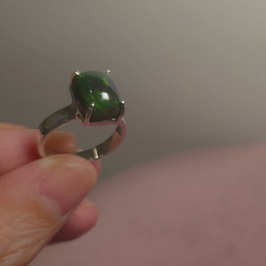 3.05ct Premium Black Ethiopian Opal Ring Size 7.75 Adjustable (.925 Sterling Silver)
