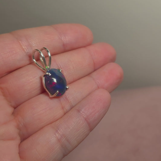 1.4ct Premium Black Ethiopian Opal Pendant 3/4" (.925 Sterling Silver)