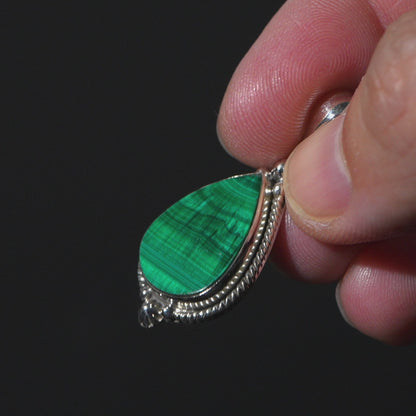 Chatoyant Malachite Pendant 1 1/2" (.925 Sterling Silver)