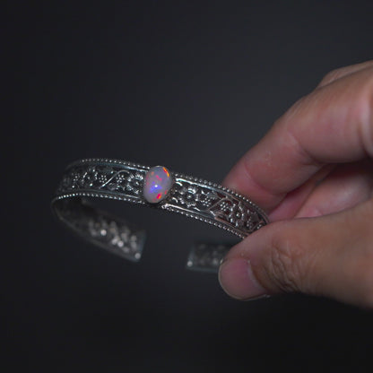 Southwestern Style Ethiopian Opal Cuff Bracelet  (.925 Sterling Silver)