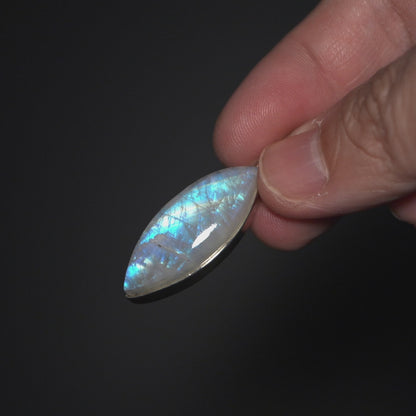 Large AAA Rainbow Moonstone Pendant 1 3/4" (.925 Sterling Silver)