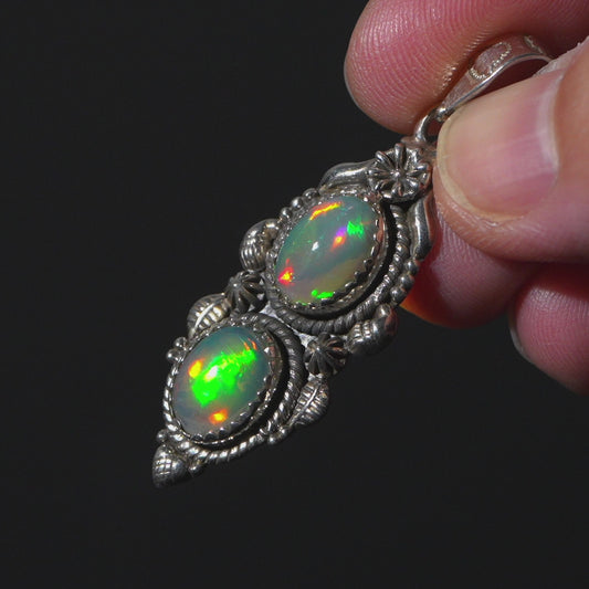 Large Southwestern Style Ethiopian Opal Pendant 1 7/8" (.925 Sterling Silver)