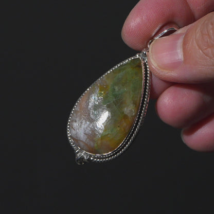 Moonstone in Chrysoprase Pendant 2 1/8" (.925 Sterling Silver)