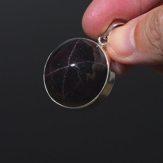 Star Garnet Pendant 1 5/8" (.925 Sterling Silver)