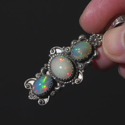 Large Southwestern Style Ethiopian Opal Pendant 2 1/8" (.925 Sterling Silver)