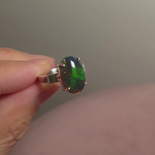 3.05ct Premium Black Ethiopian Opal Ring Size 7.5 Adjustable (.925 Sterling Silver)