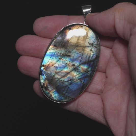 Gigantic Premium Spectrolite Pendant 2 7/8" (.925 Sterling Silver) PD52323