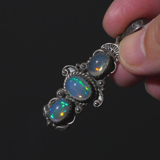 Large Southwestern Style Ethiopian Opal Pendant 2" (.925 Sterling Silver)