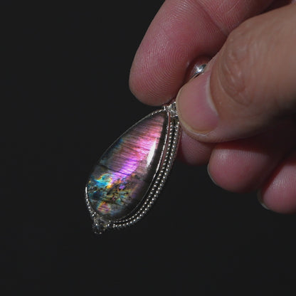 Purple Labradorite Pendant 1 7/8" (.925 Sterling Silver)
