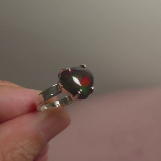 2.65ct Premium Black Ethiopian Opal Ring Size 7.75 Adjustable (.925 Sterling Silver)