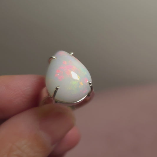 8.15ct Premium Ethiopian Opal Ring Size 6.75 Adjustable (.925 Sterling Silver)