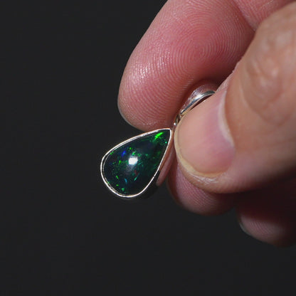Black Ethiopian Opal Pendant 7/8" (.925 Sterling Silver)