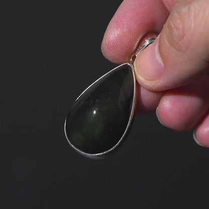 Rainbow Obsidian Pendant 1 3/4" (.925 Sterling Silver)