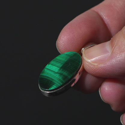 Chatoyant Malachite Pendant 1 1/4" (.925 Sterling Silver)