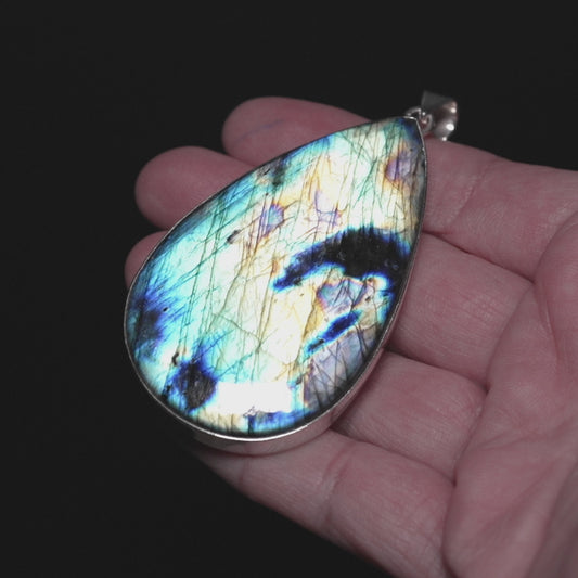 Gigantic Premium Spectrolite Pendant 3 1/8" (.925 Sterling Silver) PD52320