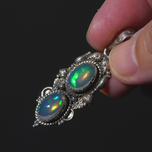 Large Southwestern Style Ethiopian Opal Pendant 1 7/8" (.925 Sterling Silver)