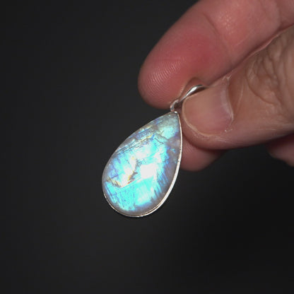 Large AAA Rainbow Moonstone Pendant 1 1/2" (.925 Sterling Silver)