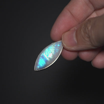 Large AAA Rainbow Moonstone Pendant 1 5/8" (.925 Sterling Silver)
