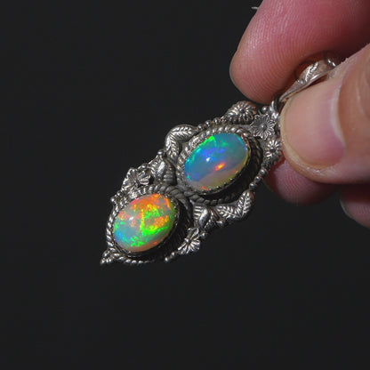 Large Southwestern Style Ethiopian Opal Pendant 1 7/8" (.925 Sterling Silver)
