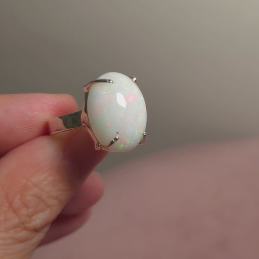 8.85ct Premium Ethiopian Opal Ring Size 6.5 Adjustable (.925 Sterling Silver)