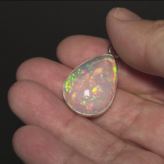 14.2ct Ethiopian Water Opal Pendant 1 1/2" (.925 Sterling Silver)