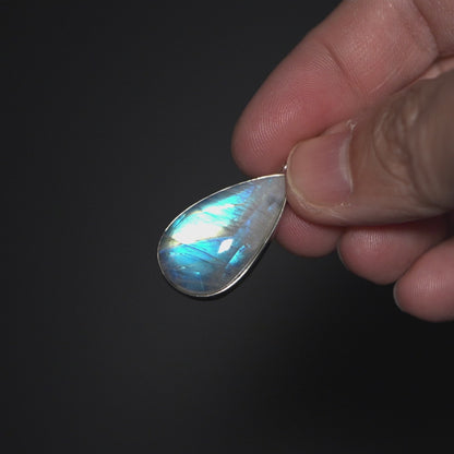 Large AAA Rainbow Moonstone Pendant 1 1/2" (.925 Sterling Silver)
