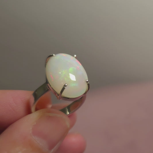 9.7ct Premium Ethiopian Opal Ring Size 7.75 Adjustable (.925 Sterling Silver)