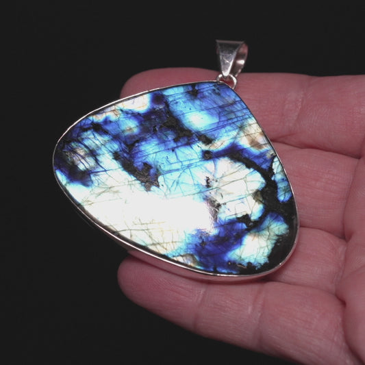 Gigantic Premium Spectrolite Pendant 2 3/8" (.925 Sterling Silver) PD52318