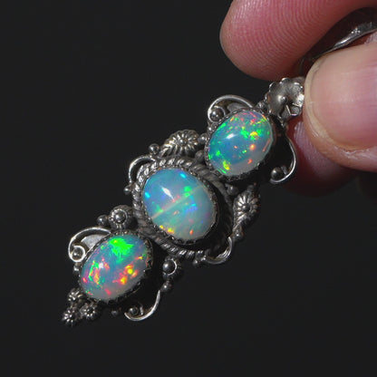 Large Southwestern Style Ethiopian Opal Pendant 2 1/8" (.925 Sterling Silver)