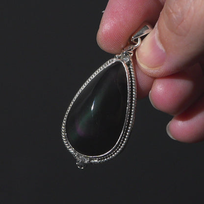 Rainbow Obsidian Pendant 2 1/8" (.925 Sterling Silver)