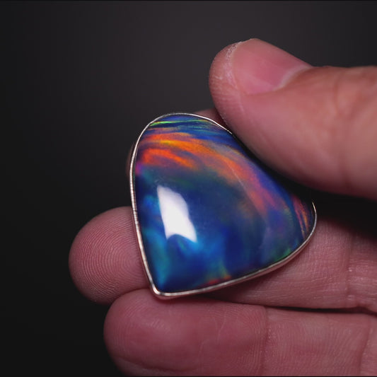Aurora Opal Heart Pendant 1 1/2" (.925 Sterling Silver)