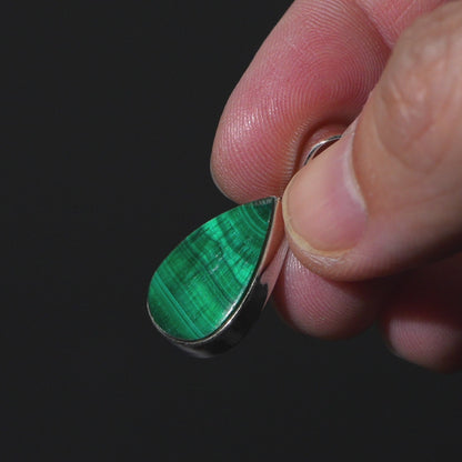 Chatoyant Malachite Pendant 1 1/4" (.925 Sterling Silver)