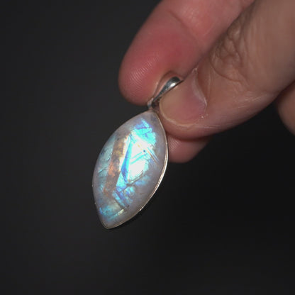 Large AAA Rainbow Moonstone Pendant 1 3/4" (.925 Sterling Silver)