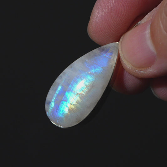 Large AAA Rainbow Moonstone Pendant 1 5/8" (.925 Sterling Silver)