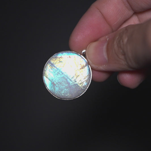 Large AAA Rainbow Moonstone Pendant 1 1/2" (.925 Sterling Silver)