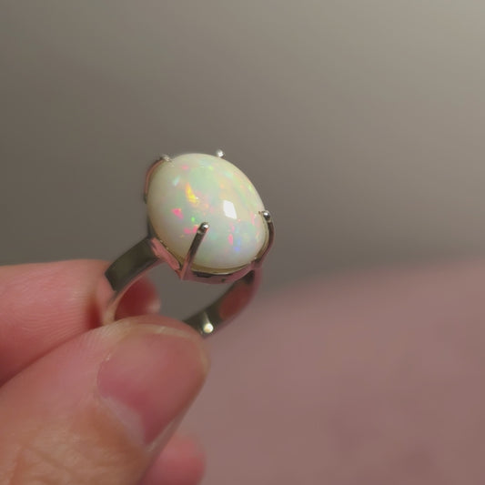 7.5ct Premium Ethiopian Opal Ring Size 6.75 Adjustable (.925 Sterling Silver)