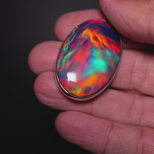 Aurora Opal Pendant 1 7/8" (.925 Sterling Silver)