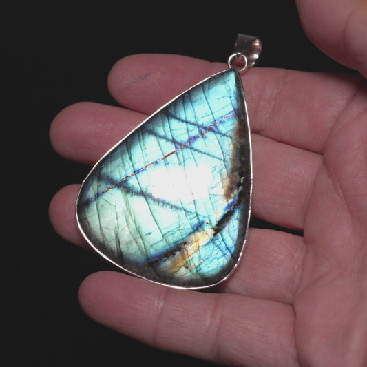 Gigantic Premium Spectrolite Pendant 2 3/4" (.925 Sterling Silver) PD52326