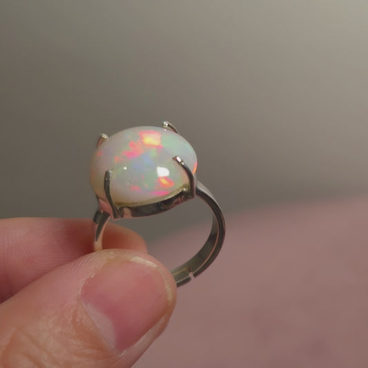 11.1ct Premium Ethiopian Opal Ring Size 7.75 Adjustable (.925 Sterling Silver)