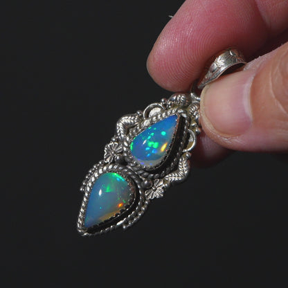 Large Southwestern Style Ethiopian Opal Pendant 1 7/8" (.925 Sterling Silver)