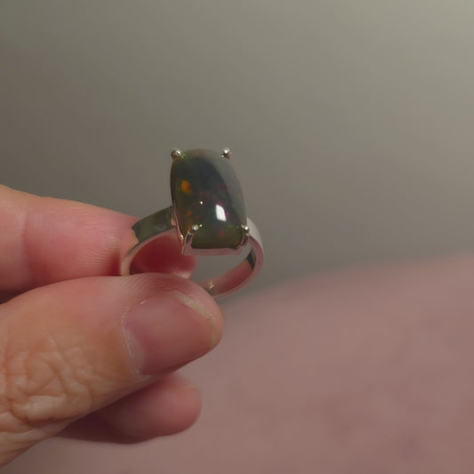 3.6ct Premium Black Ethiopian Opal Ring Size 7.5 Adjustable (.925 Sterling Silver)