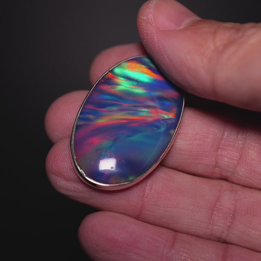 Aurora Opal Pendant 1 7/8" (.925 Sterling Silver)