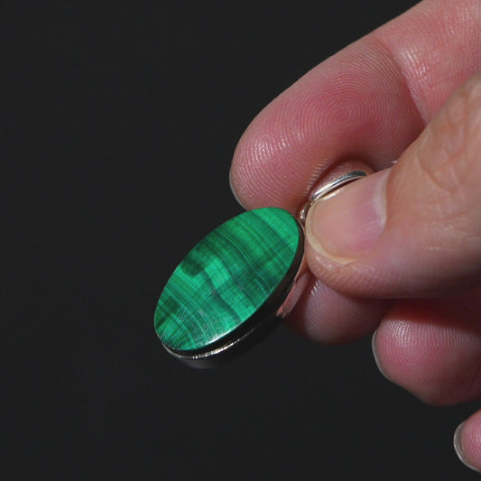 Chatoyant Malachite Pendant 1 1/4" (.925 Sterling Silver)
