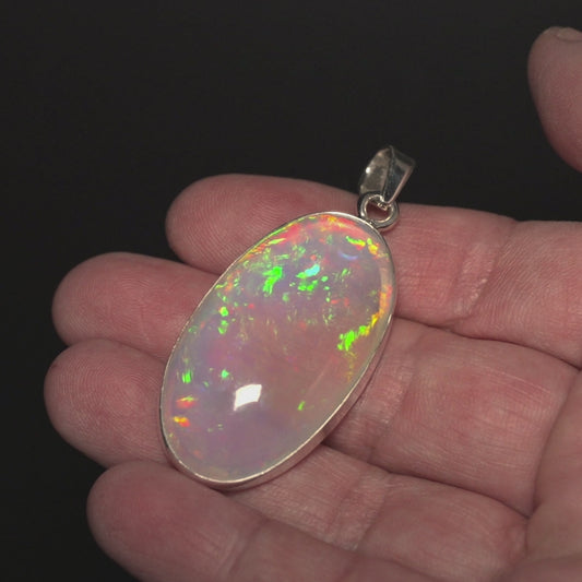 46.45ct Ethiopian Water Opal Pendant 2" (.925 Sterling Silver)