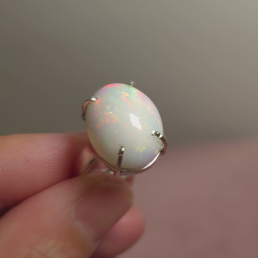 9.6ct Premium Ethiopian Opal Ring Size 6.5 Adjustable (.925 Sterling Silver)
