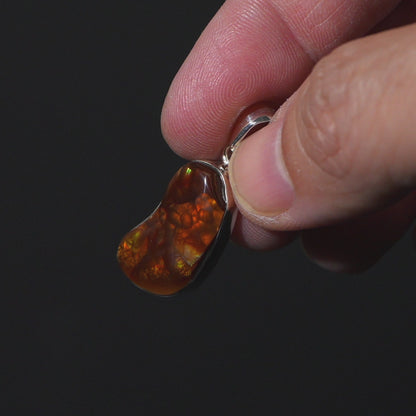 AAA Top Grade Mexican Fire Agate Pendant 1 1/4" (.925 Sterling Silver)