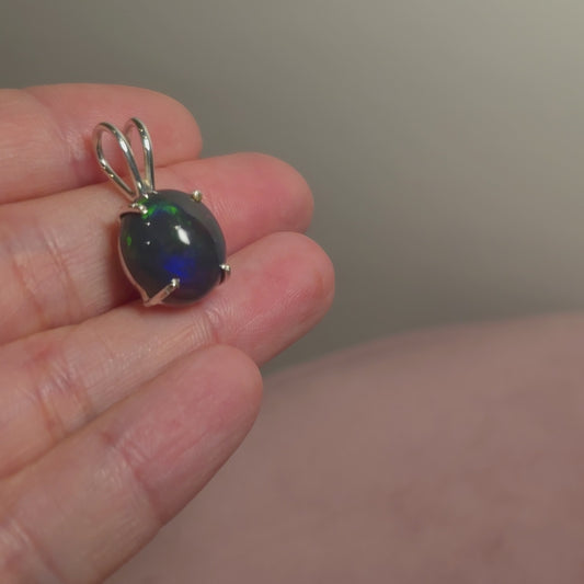 5.9ct Premium Black Ethiopian Opal Pendant 1" (.925 Sterling Silver)
