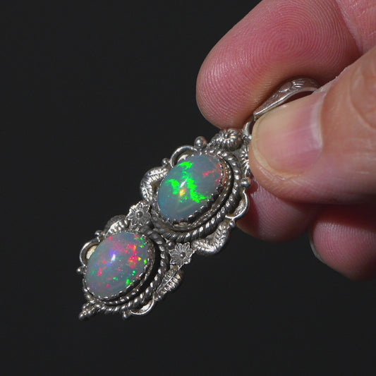 Large Southwestern Style Ethiopian Opal Pendant 1 7/8" (.925 Sterling Silver)